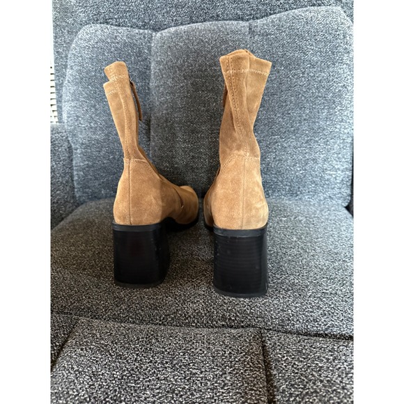 ZARA Tan Suede Block Heel Ankle Boots Side Zip Pointed Toe Women Size 40‎ - Picture 5 of 7